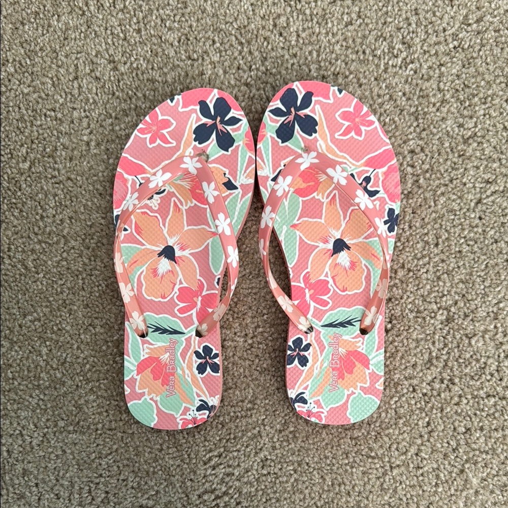 Floral Pink and Orange Flip Flops